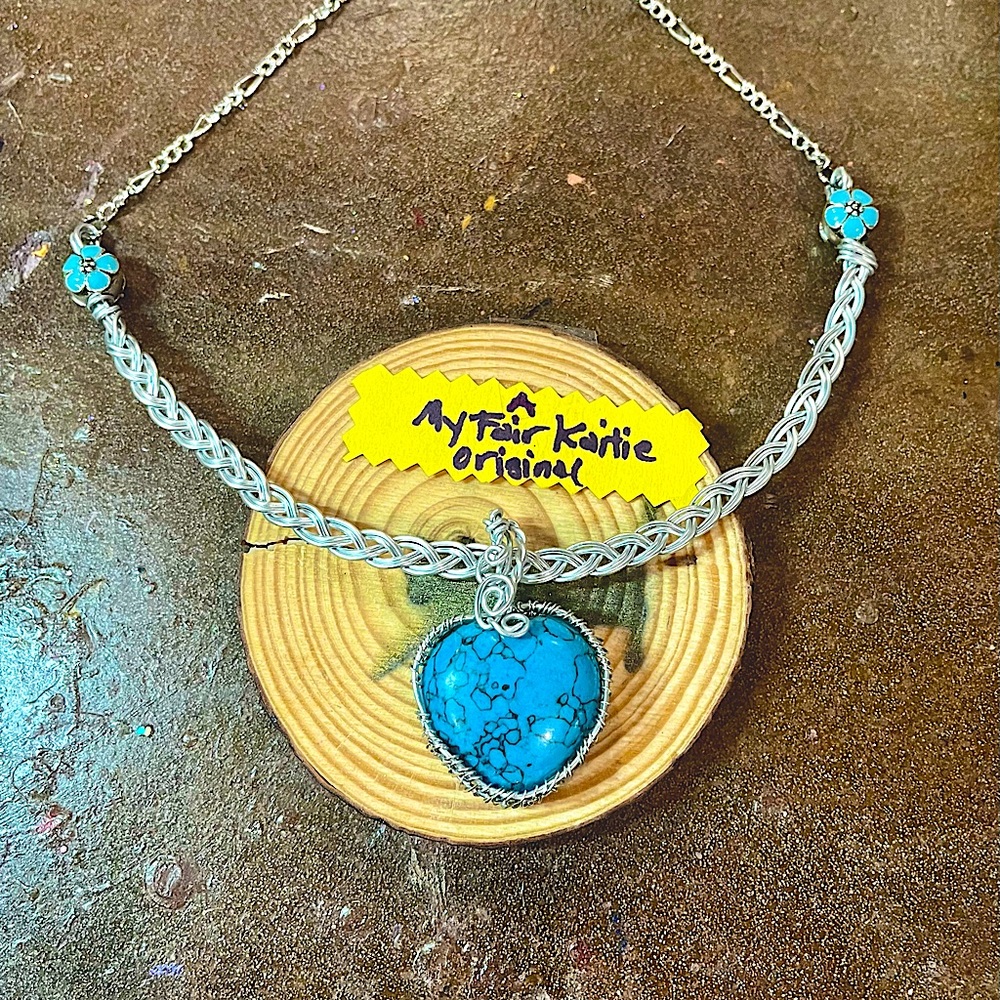 Heart-Shaped Turquoise Boho / Celtic / Floral Necklace